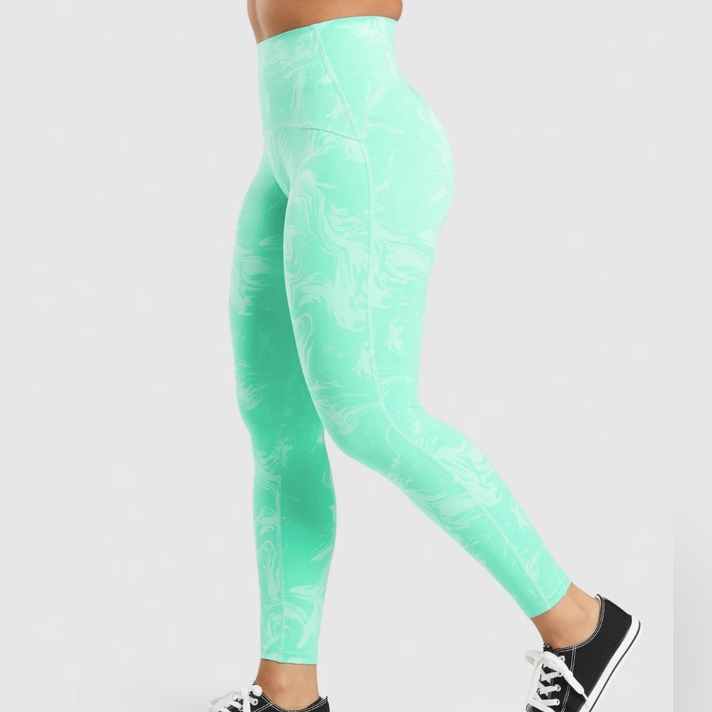 NWOT GymShark Waist Support Legging Bright Turquoise Print Small - Picture 2 of 2
